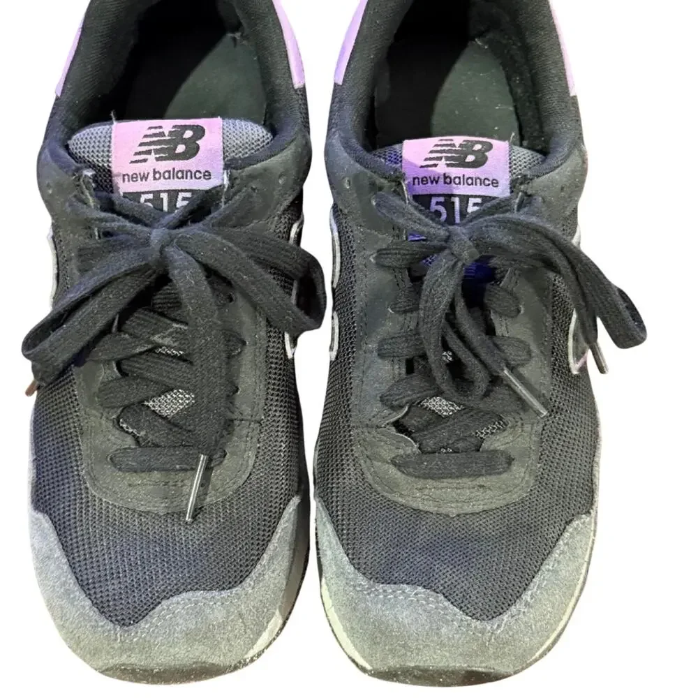New balance 515 sneakers in black, grey, and purple tongue labels
